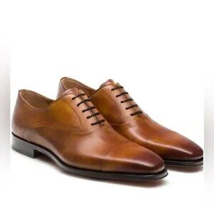Magnanni Men's Saffron Oxford Cap Toe Dress Shoe Tan Brown Leather 11.5